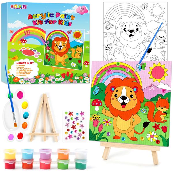 pigipigi Animal Paint Set for Kids, Wooden Frame Art and Craft for Boys Girls Ages 6 8 10 12 15, DIY Acrylic Oil Canvas Painting Easel Kits Supplies Activity for Halloween Christmas Easter