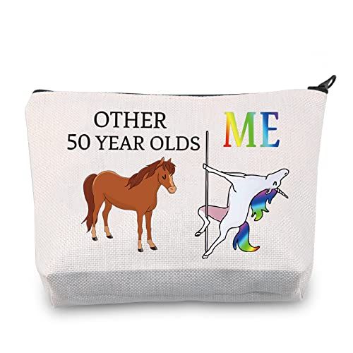 50th Birthday Gifts for Women Other 50 Year Olds Me Unicorn Makeup Bag 50 and Fabulous Gift Bag Funny 50 Year Old Birthday Gifts (50th Bag)