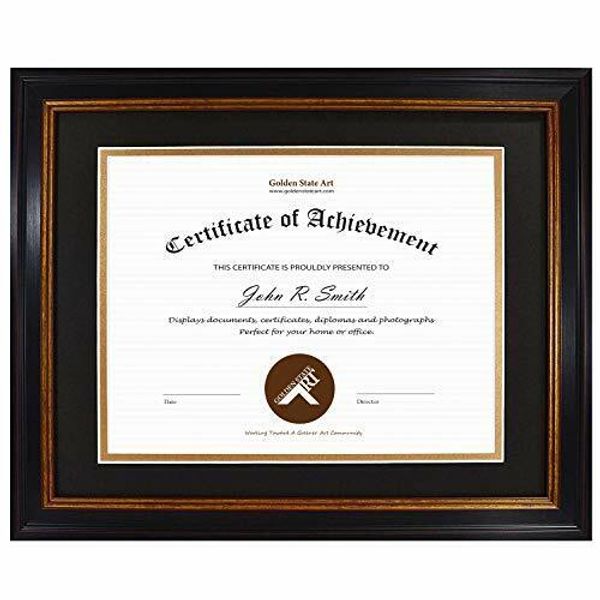 11x14 Diploma/Certificate Frame with Double Mat for 8.5x11 Document Real Glass