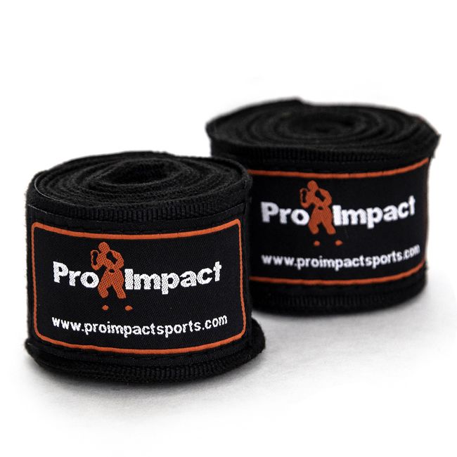 Pro Impact Mexican Style Boxing Handwraps 180" with Closure – Elastic Hand & Wrist Support for Muay Thai Kickboxing Training Gym Workout or MMA for Men & Women - 1 Pair (Black)