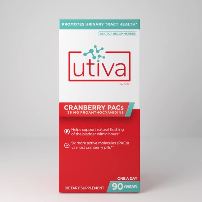 Szio+ Utiva Cranberry PACs Inc. - 90 Vegi Caps – 36 mg Soluble PACs DMAC/A2; Promoting a Healthy Urinary Tract; Non-GMO, Vegan, Gluten-Free, Bladder Health.