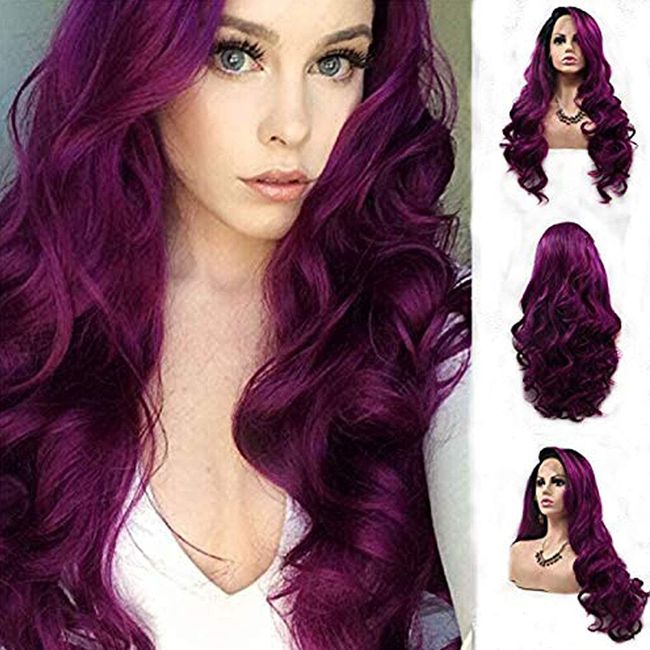 Lacey, Purpur, Purple, Long Wave, Ombre, Black, Purple, Toupet, Haarausfall, Pre-Haarschnitt, Pre-Haarschnitt, Hitze Cosplay, Drag, Drag-and-Drop, 61 cm.