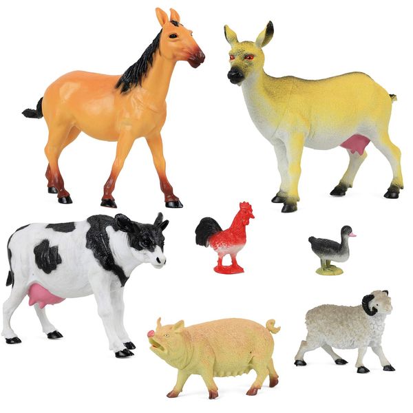 Click N' Play Jumbo Farm Animal Figurine Playset, Assorted 7Piece Realistically Designed Plastic Farm Animals for Kids & Toddlers