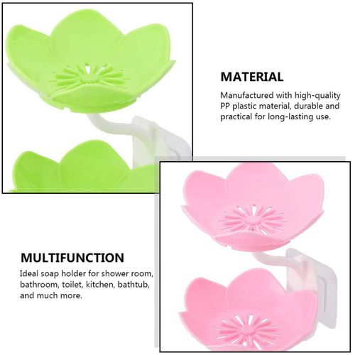 Cabilock 4Pcs Wall-Mounted Soap Holder with Double-Layer Design Suction Cup Draining Soap Rack for Bathroom Shower Kitchen PP Plastic Green Blue Purple Pink