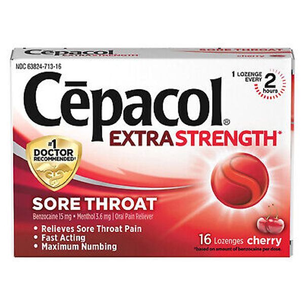 Cepacol Extra Strength, Instant Acting Sore Throat Relief Lozenges Cherry 16 ct