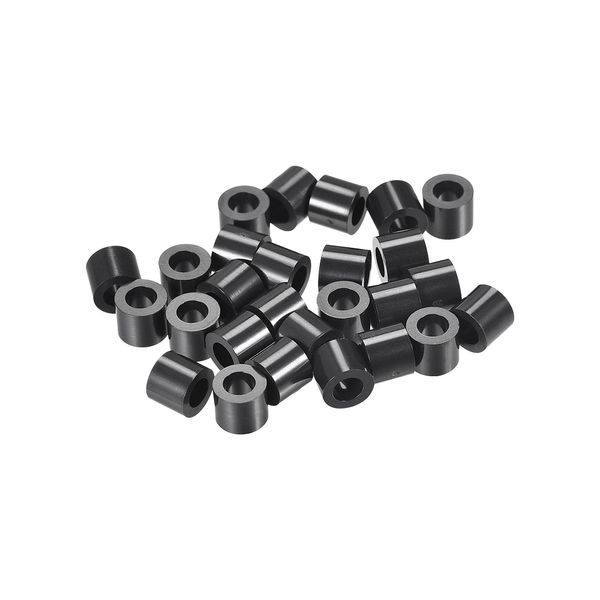 sourcing map ABS Round Spacer Washer ID 4.2mm OD 7mm L 6mm Plastic Standoff for 3D Printer TV Wall Mounting Electrical Outlet, Black, 100Pcs