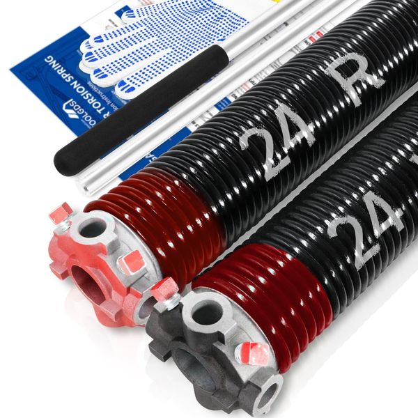 Pair of 2" Garage Door Torsion Springs Set with Non-Slip Winding Bars & Glove...