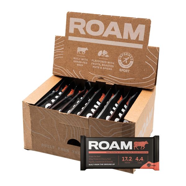 ROAM Natural Protein Bars | Low Carb | High Protein | Low Sugar | Ideal For Healthy Diet (Smoked Paprika, Almond & Cranberry, 12 Pack)