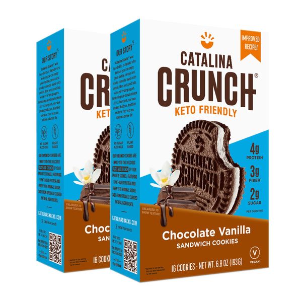 Catalina Crunch Chocolate Vanilla Sandwich Cookies, Healthy Snacks for Kids & Adults, Vegan, Low Sugar 2g, Low Carb, High Protein 4g & Fiber 3g, Keto Friendly, Plant Based, 6.8 oz (Pack of 2)