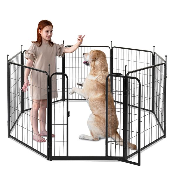 32" Heavy Duty Dog Playpen 8 Panels Exercise Pen Pet Fence Cage with Door, Black