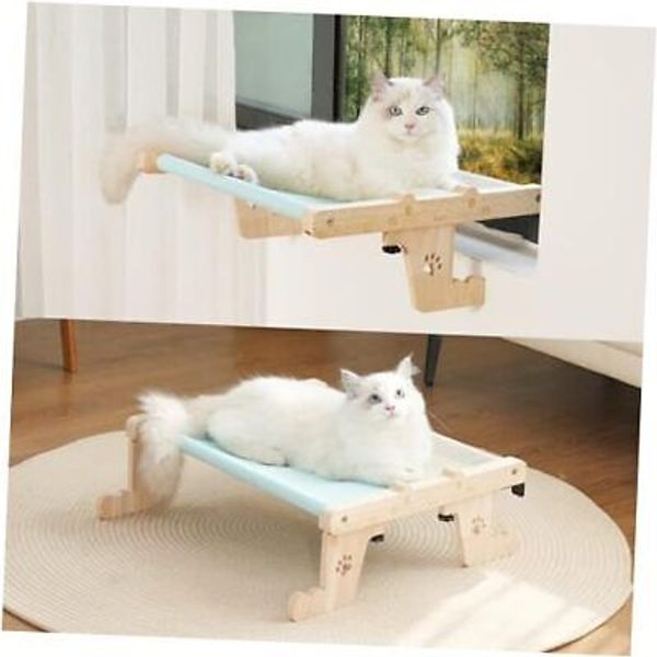 Cat Sill Window Perch Sturdy Cat Hammock Wooden Pet cat Bed Easy Blue with Gray