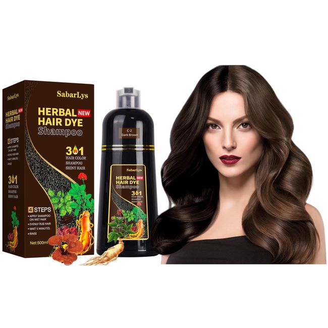 SabarLys Instant Hair Dye Shampoo 3 in 1-Herbal Ingredients Hair Color Shampoo-100% Grey Coverage Black Hair Dye for Women & Men Hair Dye Coloring in Minutes (Dark Brown) (Dark Brown)