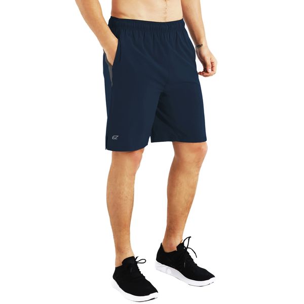 EZRUN Mens 9 Inch Lightweight Running Workout Shorts with Liner Loose-Fit Gym Shorts for Men with Zipper Pockets(Blue,L)