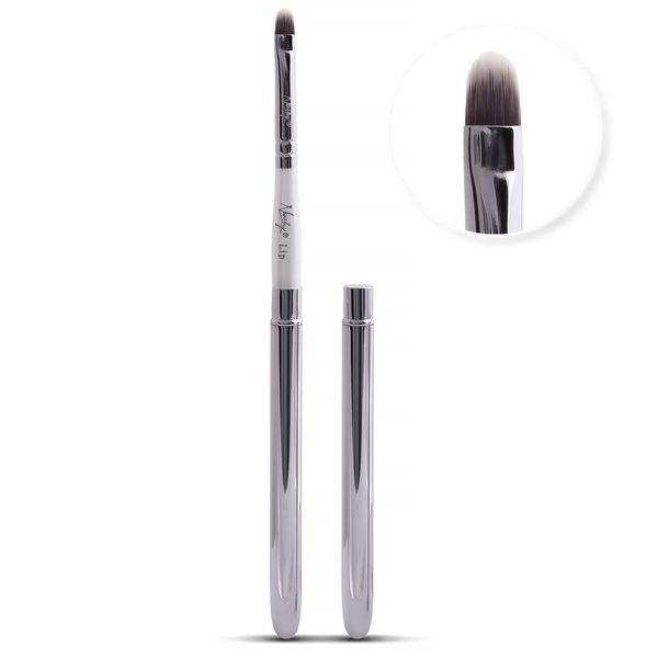 Nanshy Lip Makeup Brush with Lid better than Retractable use for Lipstick Liner Gloss (White Handle, Chrome Silver Cap) Vegan Cruelty-Free