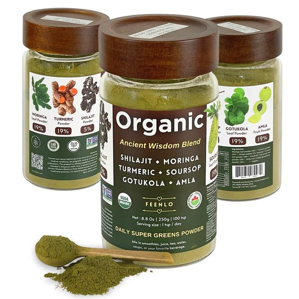 Organic Non-GMO Moringa, Shilajit, Turmeric, Soursop, Gotukola, and Amla Green Juice Blend Powder | 𝗔𝗽𝗽𝗿𝗼𝘅𝗶𝗺𝗮𝘁𝗲𝗹𝘆 𝗮 𝟯-𝗺𝗼𝗻𝘁𝗵 𝘀𝘂𝗽𝗽𝗹𝘆