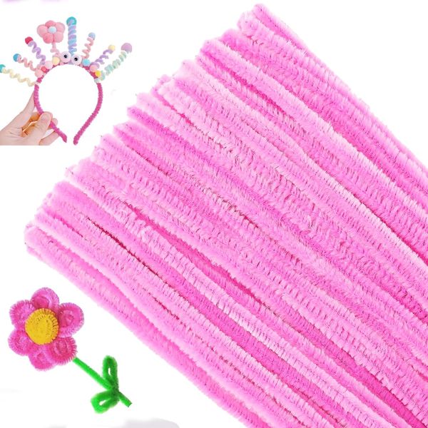 G2PLUS Pink Pipe Cleaners for Craft, 30cm Long Crafting Pipe Cleaners, 6mm Chenille Stem for DIY, 100PCS Pipe Cleaners for Christmas DIY, Arts and Crafts Project Decoration