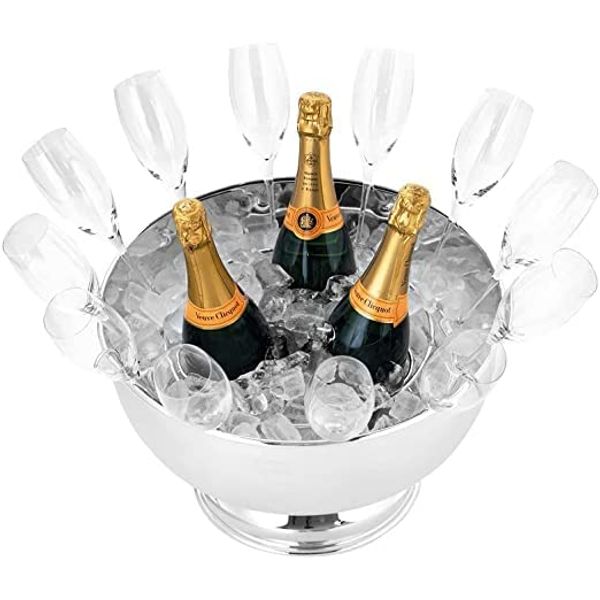 Aspect Smooth Stainless Steel Punch Serving Bowl - Metal Champagne Cooler/Wine, Beer Cans/Drinks Ice Party Bucket - BBQs and Bars Cooling Bottles - Ice Bowl for Home Bar Parties - 10Ltr