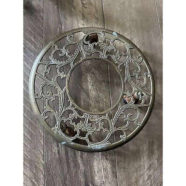 Brass Rolling Plant Stand Ornate Pattern Vintage Casters 11” Diameter