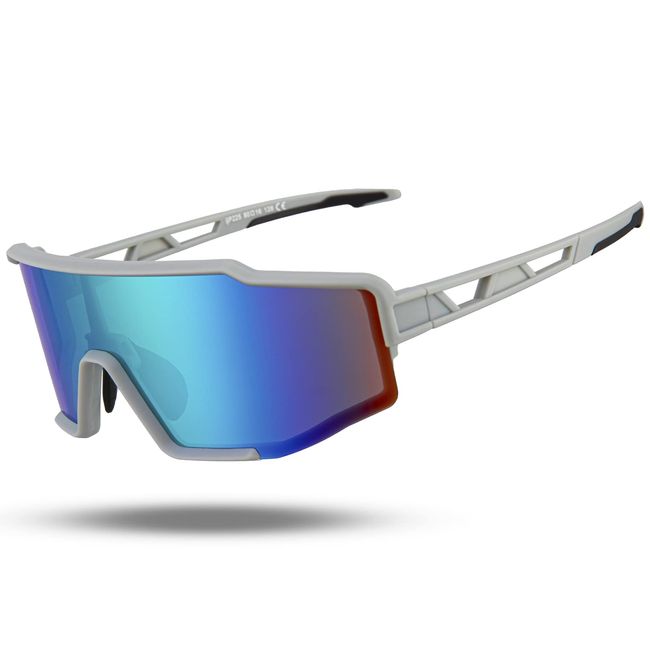 ROCKBROS Sonnenbrille Polarisierte Fahrradbrille mit UV400 Schutz Winddicht Sportbrille für Radfahren Autofahren Golf Angeln Unisex Erwachsene Weiß/Grau