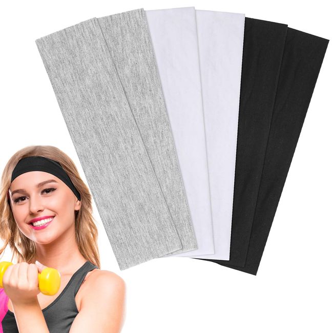 LOKBY 6 Stück Stirnband Damen Haarband Schweiß Haarbänder Sport Headband Damen Yoga Solid Farbe ElastischeStirnband DamenDünn rutschfest Stirnbänder Sport Laufen Exercise Golf Schwarz Weiß Grau