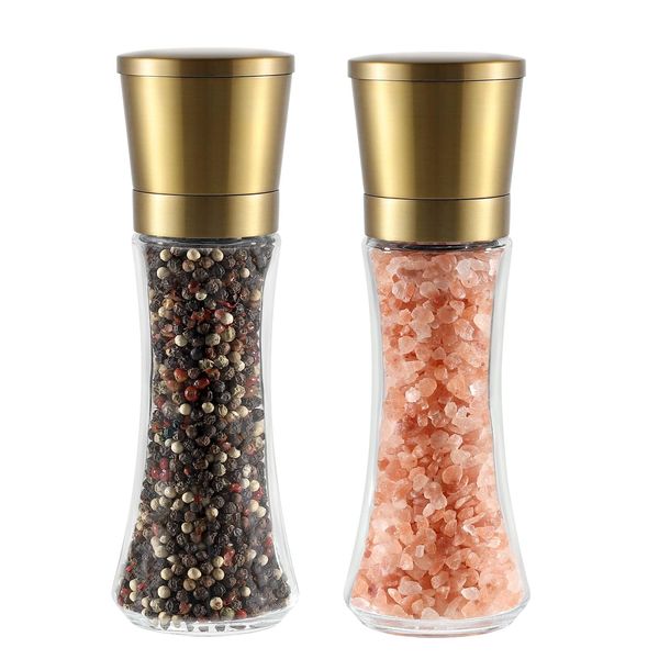 VEVOK CHEF Gold Salt and Pepper Grinder Mill Set Stainless Steel Pepper Shaker Adjustable Ceramic Coarseness Salt Grinder Black Pepper Spice Grinder Mill