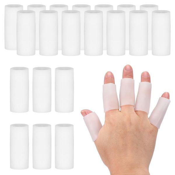 PATIKIL Finger Sleeve Protectors, 20pcs Silicone Finger Cots Cover Cap Thumb Guard Gel Finger Protection for Repair, Sports, 2"x0.8" White