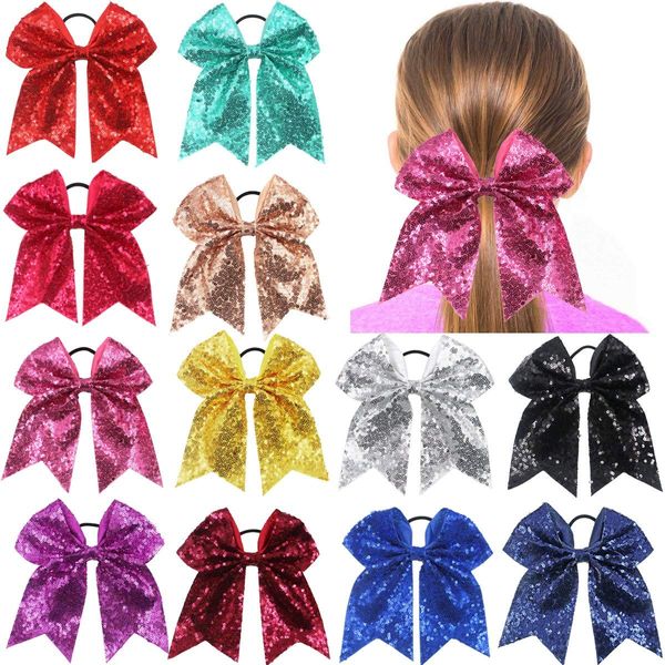 CÉLLOT 12 Packs Jumbo Cheerleading Bow 8 Inch Cheer Hair Bows Large Cheerleading Hair Bows with Ponytail Holder for Teen Girls Softball Cheerleader Outfit Uniform