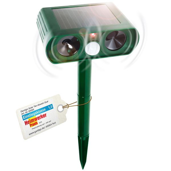 GARDIGO® Ultraschall Tiervertreiber Solar mit Bewegungssensor | Katzenschreck für Garten | ca. 25-61 kHz | Bewegungsmelder bis zu 9m Reichweite | Hundeschreck Ultraschall | Marderabwehr Vogelabwehr