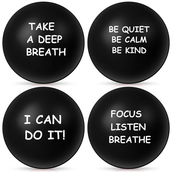 Ceenna 4 Pcs Motivational Stress Balls for Adults 2.5 Inch Stress Relief Balls with Inspirational Quotes for Encouraging Motivating Hand Exercise Anxiety Anger Tension Fidget Manage(Black)