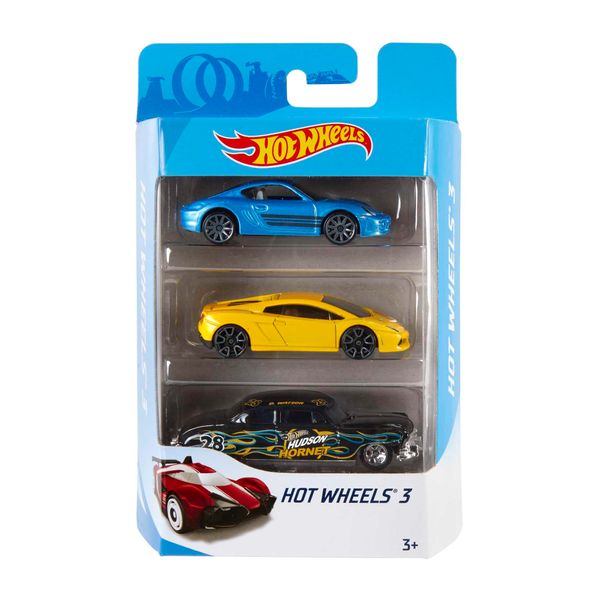 Hot Wheels 3 Car Pack, Multipack of 3 Hot Wheels Vehicles, Instant Starter Set, Collection of 1:64 Scale Toy Sports Cars, Rolling Wheels, For Kids 3 Years & Up