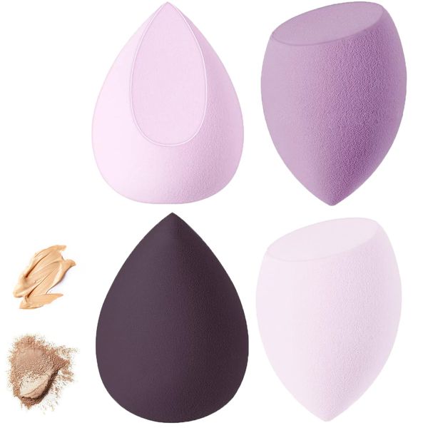 Eastrise 4 Pack Beauty Blender Sponge,4 Color Beauty Blenders,Makeup Sponge,Washable and Latex Free,Case for Liquid Foundation Powder Sunscreen and Cream(Purple)