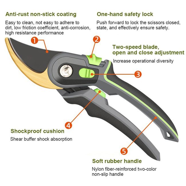 1pc Durable Gardening Scissors Gardening Hand Pruner Pruning Shear With  Titanium Coated Curved Precision Blades