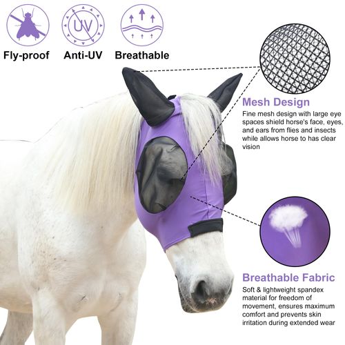 TARFEPA Stretchy Horse Fly Mask for Horses, Soft Lycra Equine Mesh Mask, Elasticity Horse Face Covering, Breathable&UV Protection, Violet, Full