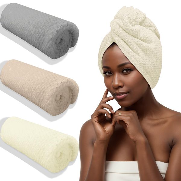 YHPDYL 3 PCS Microfiber Hair Towel, Hair Wraps for Women Wet Hair, Hair Turban for All Hair Style Anti Frizz, Large Hair Drying Towel with Button