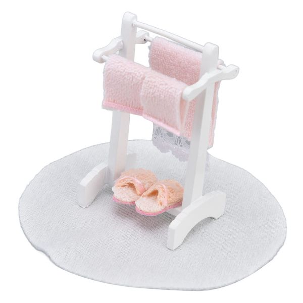 1:12 Miniature Bath Towel Rack with Rug Set - Dollhouse Bathroom Furniture Accessories - Dollhouse Furniture Craft Accessories for a Realistic Dollhouse Bathroom (2 Pcs)