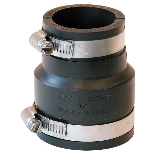 Fernco Inc. P1056-215 Flexible PVC Pipe Coupling Cast Iron, Plastic or Steel Plumbing Connections, 2" x 1-1/2", Black