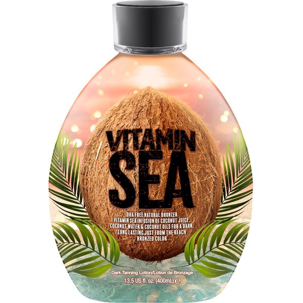 Vitamin Sea Natural Bronzer Tanning Lotion with Coconut Oil, DHA-Free for Sensitive Skin, Streak-Free Bronzing Accelerator 13.5oz - Safe for Indoor Tanning Beds