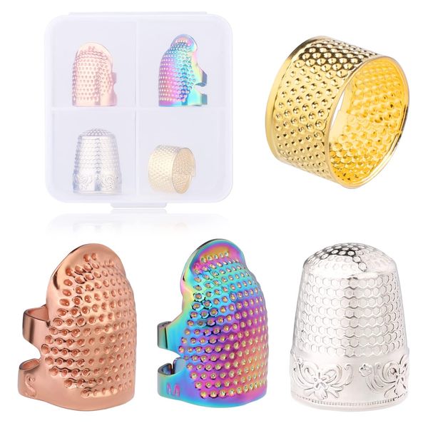 4 Pcs Sewing Thimble, Thimbles for Hand Sewing, Different Models Metal Thimble, Adjustable Finger Shield Ring, Fingertip Thimble, Sewing Quilting Craft Accessories DIY Sewing Tools