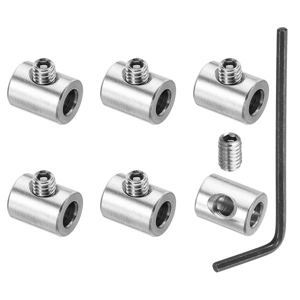 PATIKIL 6pcs 4mm Hole Wire Rope Clip Set 304 Stainless Steel Single Hole Locking Cable Clamp Clip with M4 Hex Screw Spanner for Cable Fittings, Silver