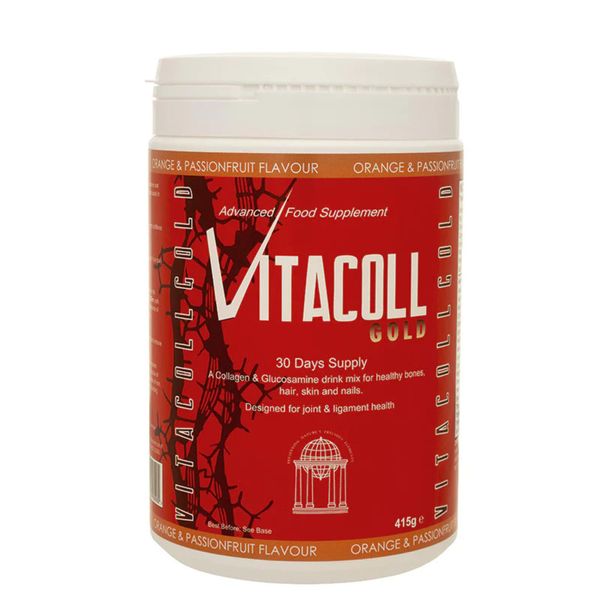 Vitacoll Gold Collagen Powder with Glucosamine Hydrochloride, Orange Passionfruit Flavor 415g, Collagen Supplements for Healthy Skin, Bones, Teeth, and Hair for Men & Women with Vitamins and Minerals