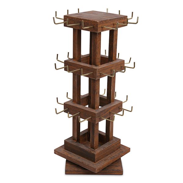 Ikee Design Natural Wood Rotating 36 Hooks Jewelry Tower, Spinning Earring Card Storage Display Holder Stand for Store, Showcase, Tradeshow and Home, Brown color