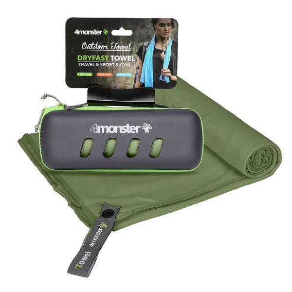 4Monster Microfiber Towel with Carry Case, Super Absorbent Travel Towel, Quick Dry Towel, Camping Towel, Great for Gym, Beach, Swimming, Backpacking and More (Army Green, 24*48"/60*120cm)