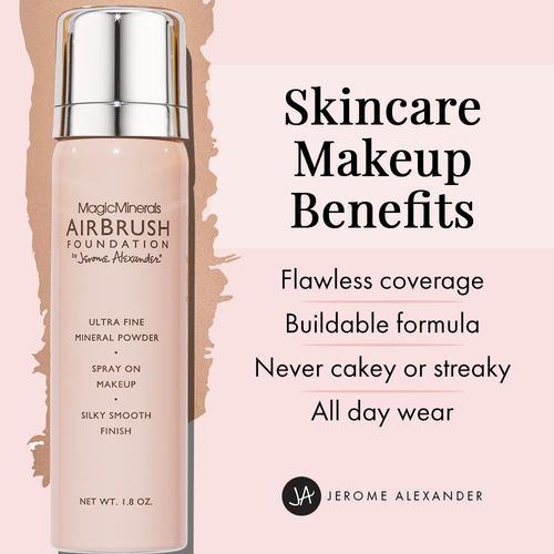 MagicMinerals AirBrush Foundation by Jerome Alexander – 2pc Set with Airbrush Foundation and Kabuki Brush - Spray Makeup with Anti-aging Ingredients for Smooth Radiant Skin (Dark)