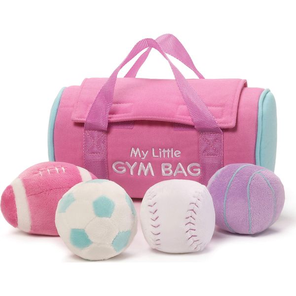 Baby GUND Play Soft My Little Gym Bag 5-Piece Plush Playset with Rattle, Squeaker & Crinkle Plush Toys, Sensory Toy for Babies & Newborns, 8"