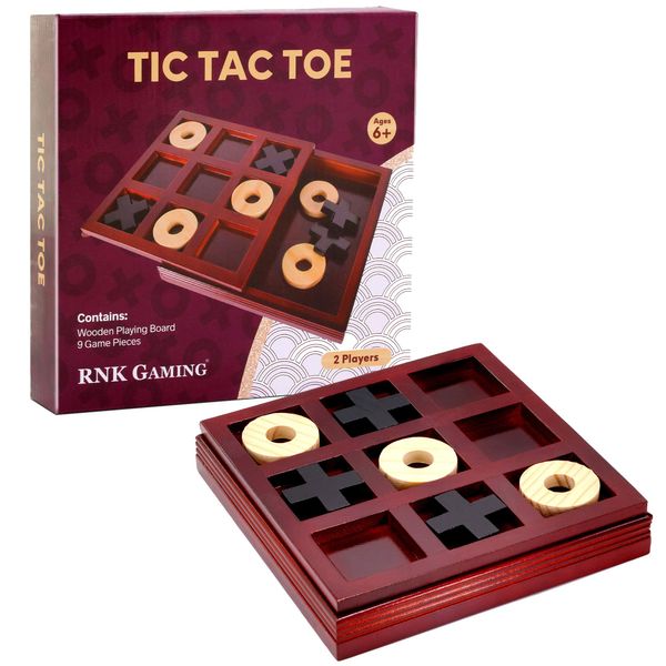 RNK Gaming Wooden Tic Tac Toe Board Game for Kids or Adults Classic Coffee Table Décor