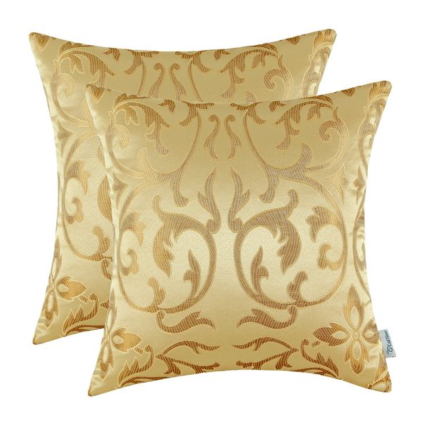 CaliTime Cushion Covers 2 Pack 45cm x 45cm Gold Vintage Floral Both Sides Throw Pillow Cases