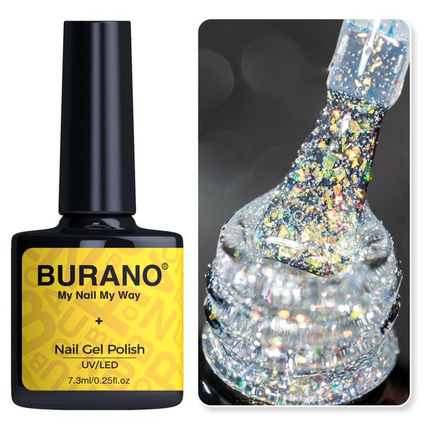 BURANO Holographic Gel Polish, Reflective Glitter Gel Polish 7.3ml UV LED Pink Glitter Gel Nail Polish for Home DIY, Diamond Gel Nail Polish Curing Required (YH22)