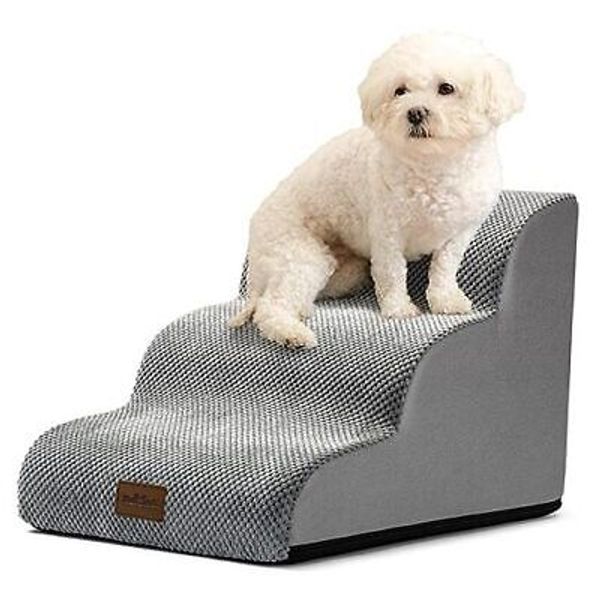 Curved Small Dog Stairs for Couch 15.7" H, Pet Step 15.7x22.4x15.7in Grey 3