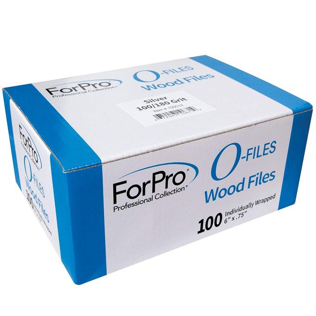 ForPro O-Files Wood Board, Disposable Nail File, Individually-Wrapped, 100/180 Grit, Silver, 100-Count