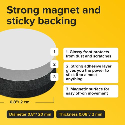 Magnetic Dots - Self Adhesive Magnet Dots (0.8" x 0.8") - Peel & Stick Magnetic Circles - Industrial Flexible Sticky Magnets - Sheets is Alternative, Stickers, Strip and Magnetic Tape (120 Pcs)